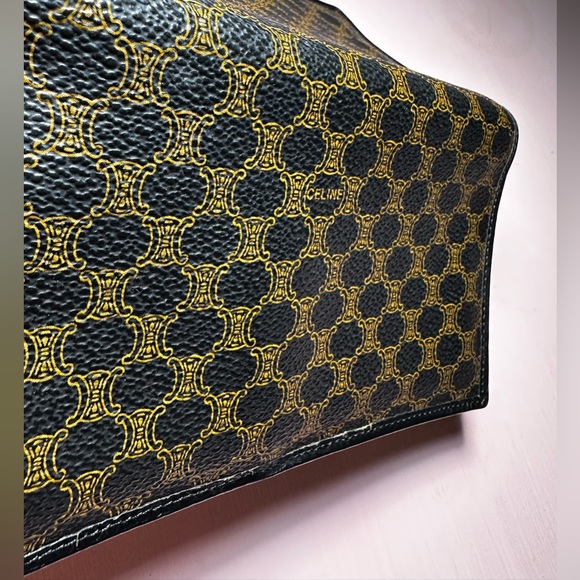 CELINE- Long Bifold Wallet Black and Gold Vintage Leather Coin Card - Picture 5 of 16